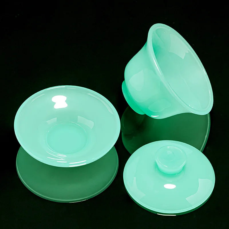 Three Times Green Crystal Glass Thickening Gaiwan Household Glass Transparent Tea Brewing Bowl Gift Kung Fu Tea Set