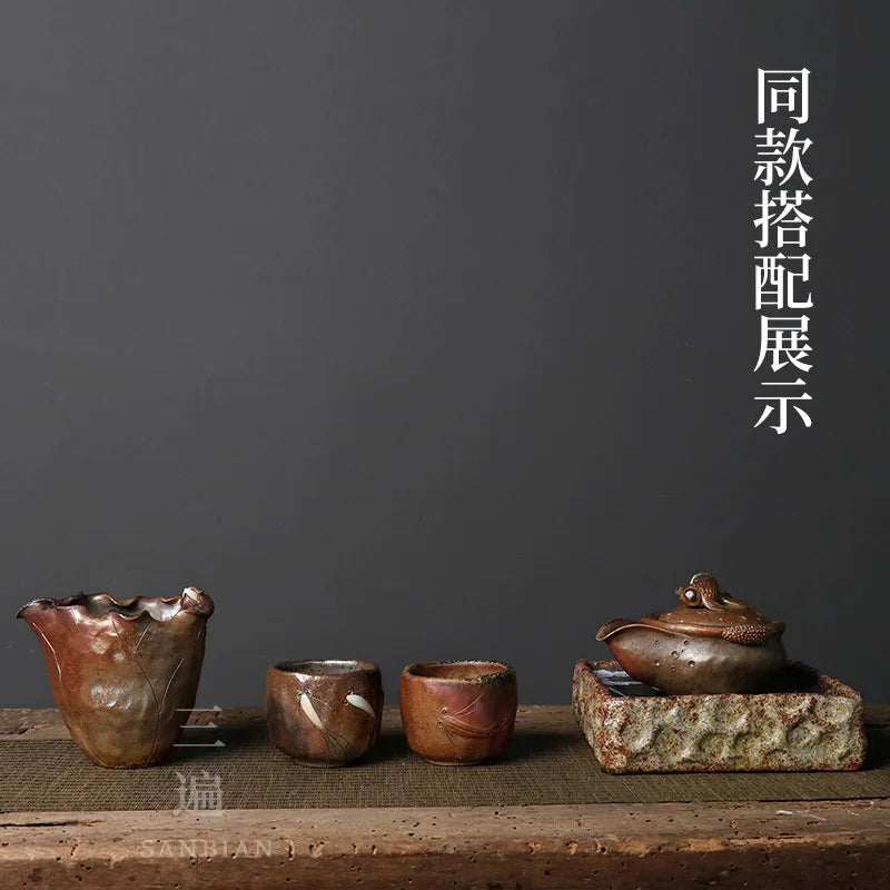 Three Times Handmade Firewood Burning Pitcher Glazed Natural Dust Stoneware Tea Pot Tea Serving Pot Kung Fu Tea Set72Hours