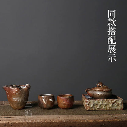 Three Times Handmade Firewood Burning Pitcher Glazed Natural Dust Stoneware Tea Pot Tea Serving Pot Kung Fu Tea Set72Hours