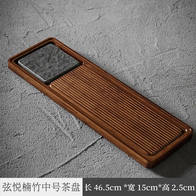 Three Times Heavy Bamboo Black Gold Stone Tea Tray Whole Flat Plate Household Minimalist Bamboo Tea Tray Solid Wood Small Tea