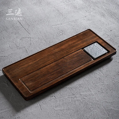 Three Times Heavy Bamboo Black Gold Stone Tea Tray Whole Flat Plate Household Minimalist Bamboo Tea Tray Solid Wood Small Tea