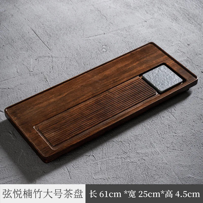 Three Times Heavy Bamboo Black Gold Stone Tea Tray Whole Flat Plate Household Minimalist Bamboo Tea Tray Solid Wood Small Tea
