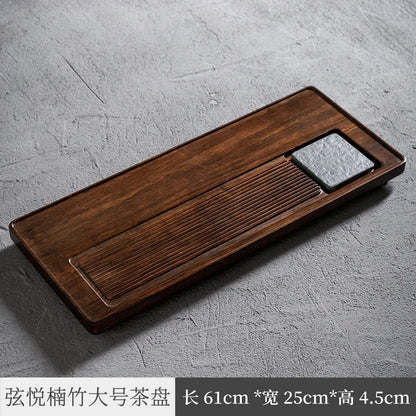 Three Times Heavy Bamboo Black Gold Stone Tea Tray Whole Flat Plate Household Minimalist Bamboo Tea Tray Solid Wood Small Tea