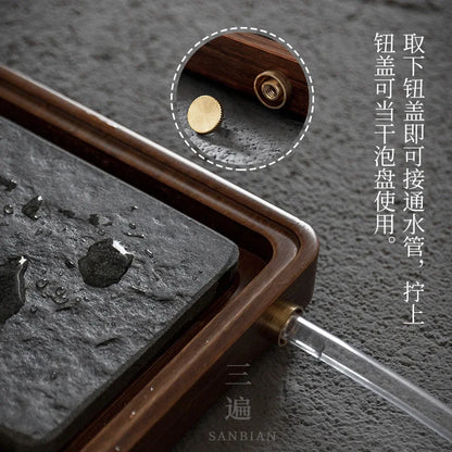 Three Times Heavy Bamboo Black Gold Stone Tea Tray Whole Flat Plate Household Minimalist Bamboo Tea Tray Solid Wood Small Tea