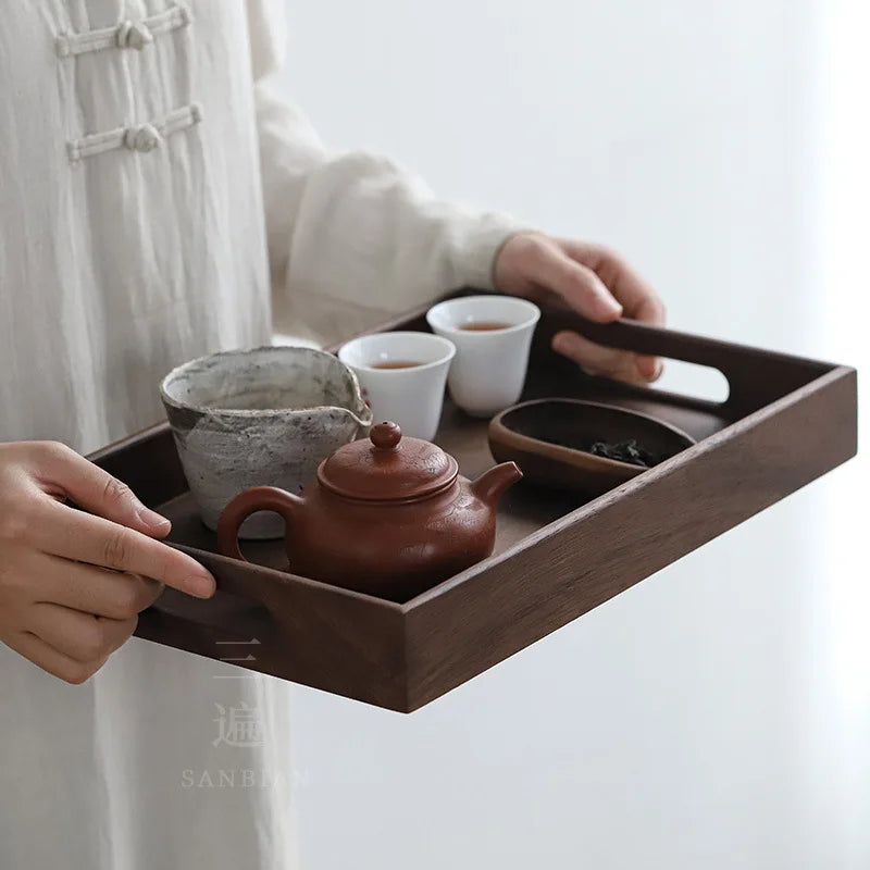 Three Times Heavy Bamboo Mat Tea Tray Study Tray Bamboo Rectangular Household Serving Tray Japanese Style Tea Table Storage Tr