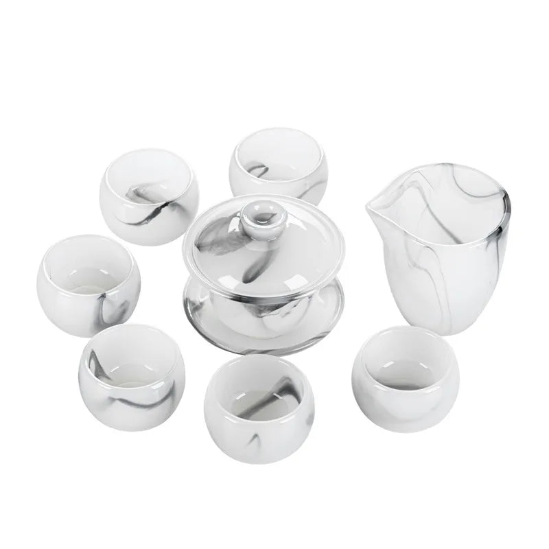 Three Times Ink Glass Tea Set Home Living Room Office White Porcelain Jade Porcelain Tea Cup Kung Fu Tea Set Gift Box