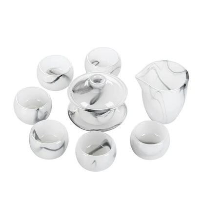 Three Times Ink Glass Tea Set Home Living Room Office White Porcelain Jade Porcelain Tea Cup Kung Fu Tea Set Gift Box