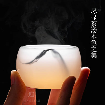 Three Times Ink Glass Tea Set Home Living Room Office White Porcelain Jade Porcelain Tea Cup Kung Fu Tea Set Gift Box