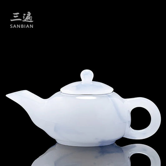 Three Times Jade Porcelain Teapot Tea Cup Set Imitation Xishi Purple Clay Pot White Porcelain Colored Glaze Glass Kung Fu Teaw