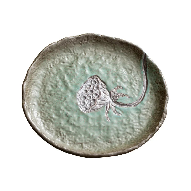 Three Times Japanese Hand Pinch round Pot Zen Tea Table Kiln Baked Pot Bearing Kettle Mat Kombucha Seats Tea Ceremony Utensil