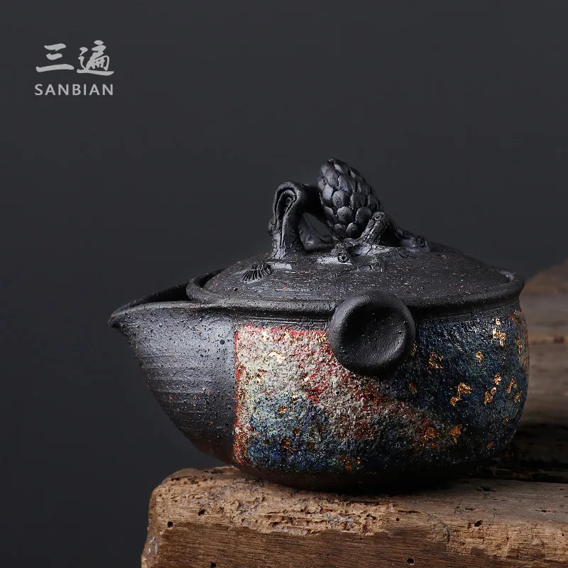 Three Times Japanese Rock Mine Aquarius Pot Pot Firewood Burning Handmade Pine Cone Teapot Stoneware Hand-Held Tureen Tea Brew