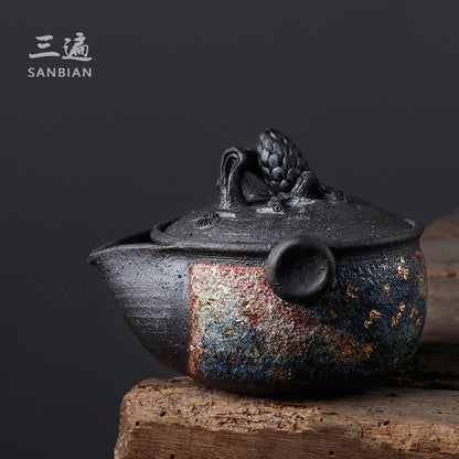 Three Times Japanese Rock Mine Aquarius Pot Pot Firewood Burning Handmade Pine Cone Teapot Stoneware Hand-Held Tureen Tea Brew