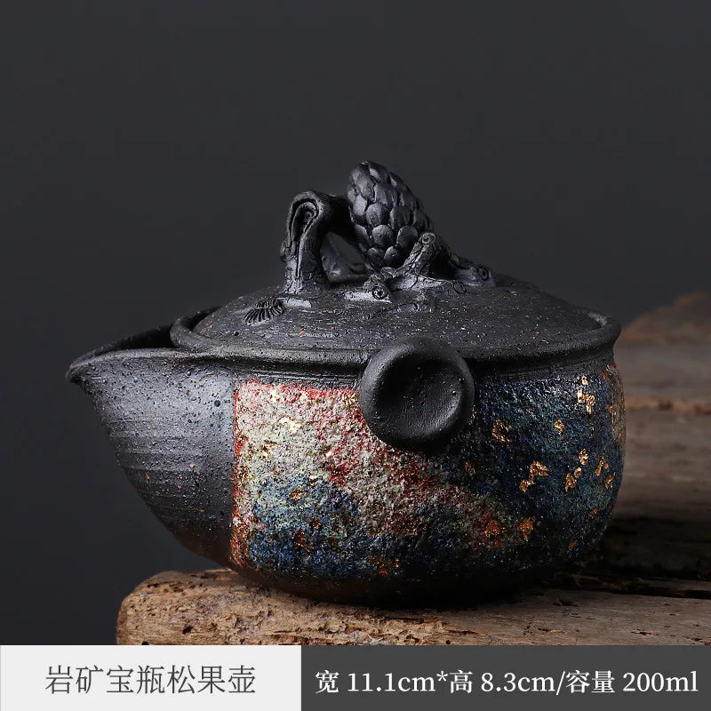 Three Times Japanese Rock Mine Aquarius Pot Pot Firewood Burning Handmade Pine Cone Teapot Stoneware Hand-Held Tureen Tea Brew