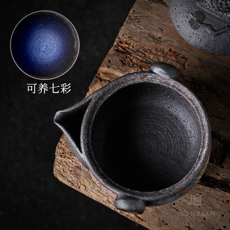 Three Times Japanese Rock Mine Aquarius Pot Pot Firewood Burning Handmade Pine Cone Teapot Stoneware Hand-Held Tureen Tea Brew