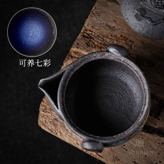 Three Times Japanese Rock Mine Aquarius Pot Pot Firewood Burning Handmade Pine Cone Teapot Stoneware Hand-Held Tureen Tea Brew