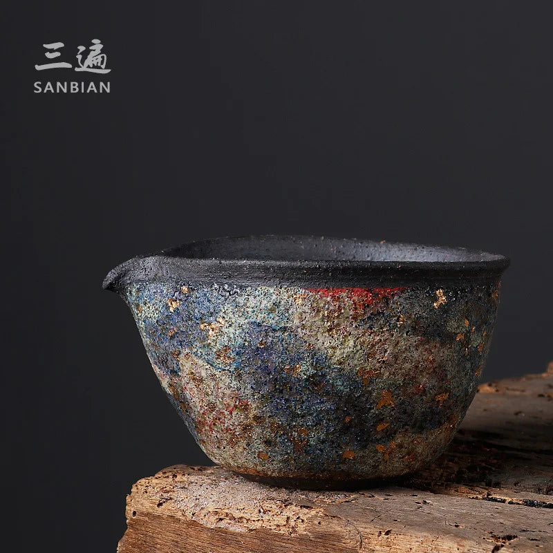 Three Times Japanese Rock and Mineral Colorful Pitcher Handmade Tea Pot Tea Ceremony Kung Fu Tea Set Stoneware Fair Cup Tea Pi