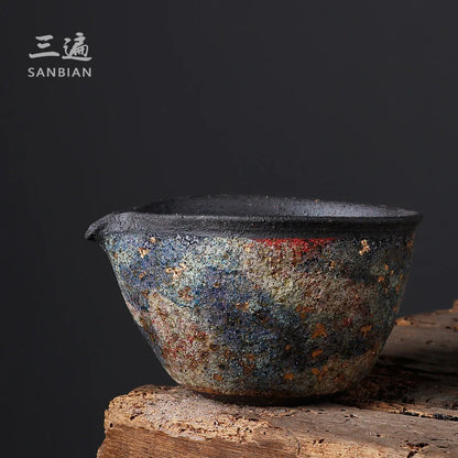 Three Times Japanese Rock and Mineral Colorful Pitcher Handmade Tea Pot Tea Ceremony Kung Fu Tea Set Stoneware Fair Cup Tea Pi