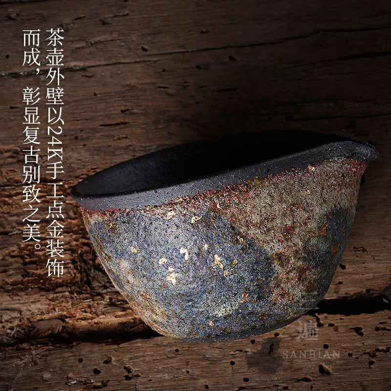 Three Times Japanese Rock and Mineral Colorful Pitcher Handmade Tea Pot Tea Ceremony Kung Fu Tea Set Stoneware Fair Cup Tea Pi