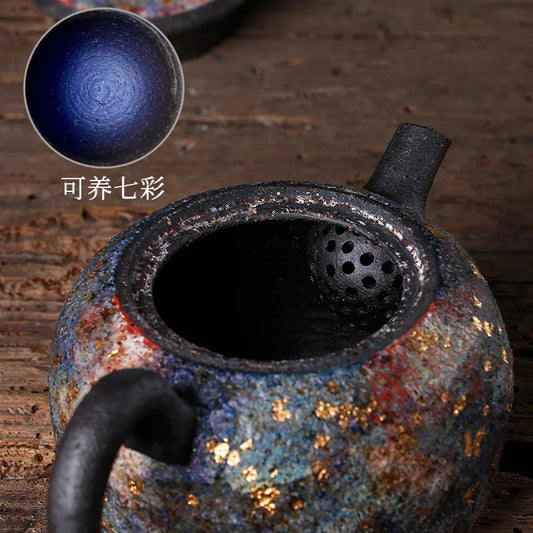 Three Times Japanese Rock and Mineral Colorful Teapot Taiwan Handmade Rock Pot Kung Fu Tea Set Ball Hole Stoneware Teapot