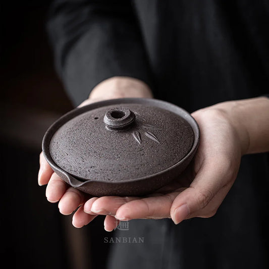 Three Times Japanese Style Coarse Pottery Teapot Handmade Bamboo Chopsticks Aquarius Pot Kung Fu Tea Set Pot Creative Gaiwan T