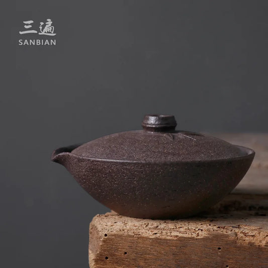 Three Times Japanese Style Coarse Pottery Teapot Handmade Bamboo Chopsticks Aquarius Pot Kung Fu Tea Set Pot Creative Gaiwan T