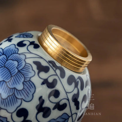 Three Times Jingdezhen Copper Sole Ceramic Blue and White Tureen in Chinese Antique Style Tea Set Gaiwan Tureen Large Tea Cup