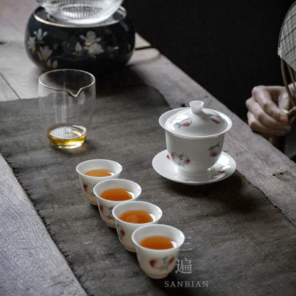Three Times Jingdezhen Hand-Painted Gaiwan Cup Kung Fu White Porcelain Egg-Shell Porcelain Large Size Tea Brewing Bowl Househo