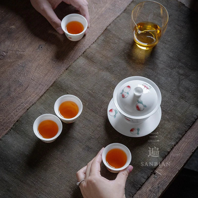 Three Times Jingdezhen Hand-Painted Gaiwan Cup Kung Fu White Porcelain Egg-Shell Porcelain Large Size Tea Brewing Bowl Househo
