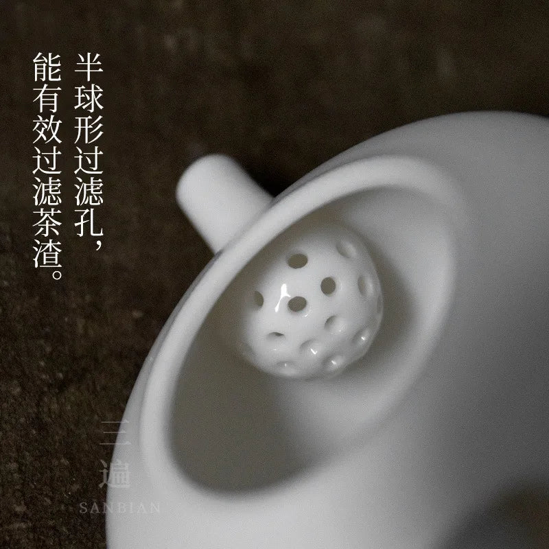Three Times Jingdezhen Hand Painted White Porcelain Longevity Peach Teapot Single Teapot Ceramic Household Small Filter Teapot