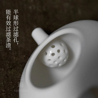 Three Times Jingdezhen Hand Painted White Porcelain Longevity Peach Teapot Single Teapot Ceramic Household Small Filter Teapot