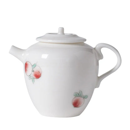 Three Times Jingdezhen Hand Painted White Porcelain Longevity Peach Teapot Single Teapot Ceramic Household Small Filter Teapot
