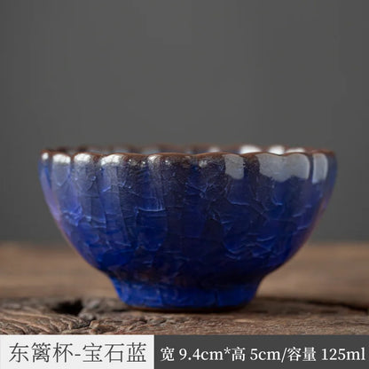 Three Times Longquan Celadon Ge Kiln Ice Crack Tea Cup Master Cup Single Cup Porcelain Kung Fu Tea Set Tea Cup