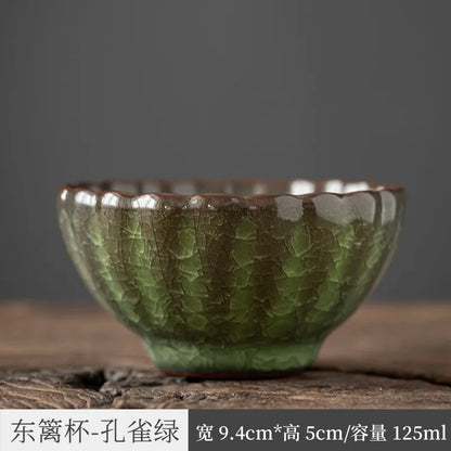 Three Times Longquan Celadon Ge Kiln Ice Crack Tea Cup Master Cup Single Cup Porcelain Kung Fu Tea Set Tea Cup