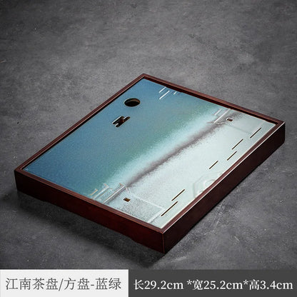 Three Times Moqing Tea Tray Kung Fu Tea Set Bamboo Tea Tray Tea Ceremony Square Tea Table Water Storage Plate Ceramic Plate Su