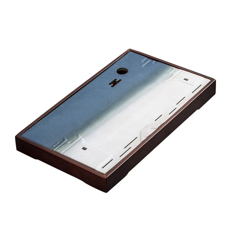 Three Times Moqing Tea Tray Kung Fu Tea Set Bamboo Tea Tray Tea Ceremony Square Tea Table Water Storage Plate Ceramic Plate Su