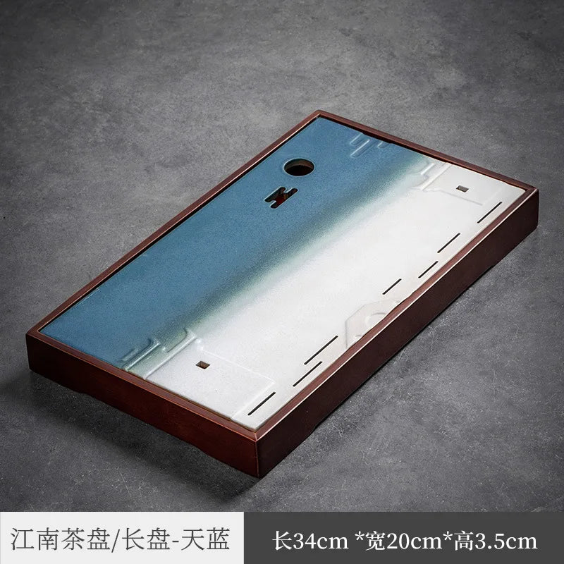 Three Times Moqing Tea Tray Kung Fu Tea Set Bamboo Tea Tray Tea Ceremony Square Tea Table Water Storage Plate Ceramic Plate Su