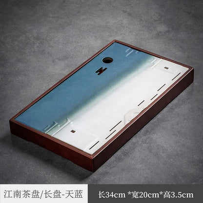 Three Times Moqing Tea Tray Kung Fu Tea Set Bamboo Tea Tray Tea Ceremony Square Tea Table Water Storage Plate Ceramic Plate Su