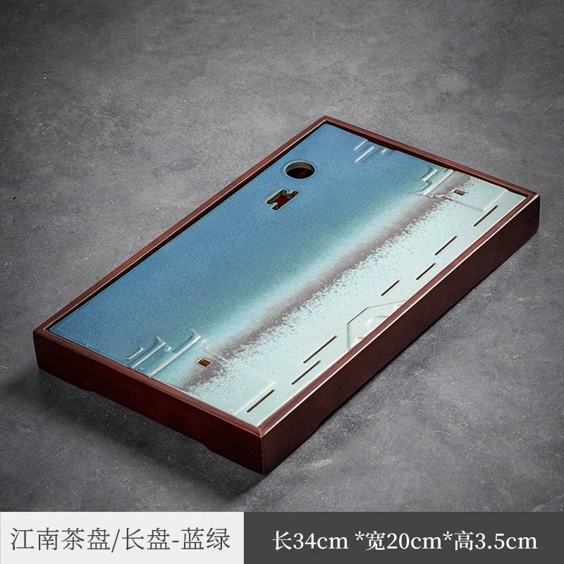 Three Times Moqing Tea Tray Kung Fu Tea Set Bamboo Tea Tray Tea Ceremony Square Tea Table Water Storage Plate Ceramic Plate Su