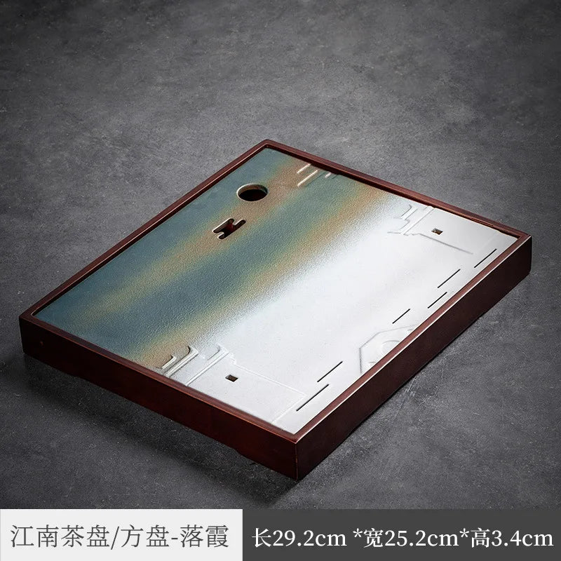 Three Times Moqing Tea Tray Kung Fu Tea Set Bamboo Tea Tray Tea Ceremony Square Tea Table Water Storage Plate Ceramic Plate Su