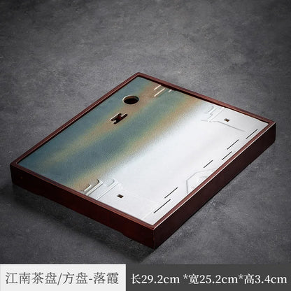 Three Times Moqing Tea Tray Kung Fu Tea Set Bamboo Tea Tray Tea Ceremony Square Tea Table Water Storage Plate Ceramic Plate Su