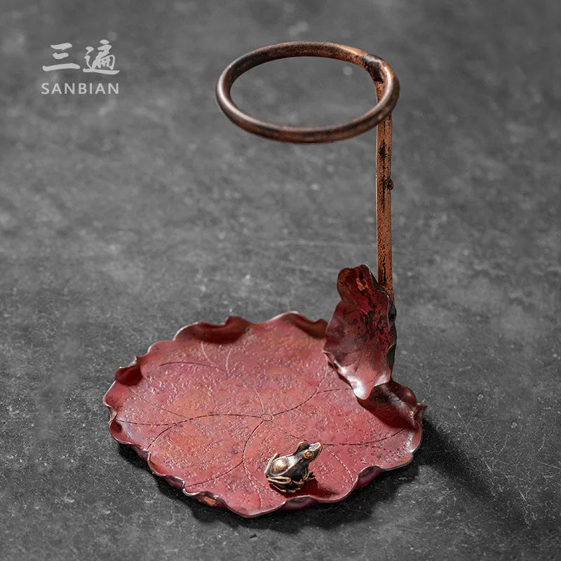 Three Times Red Copper Tea Funnel Tea Strainer Pitcher Set Tea Strainer Filter Screen Rack Pure Copper Frog Creative Saucer Te