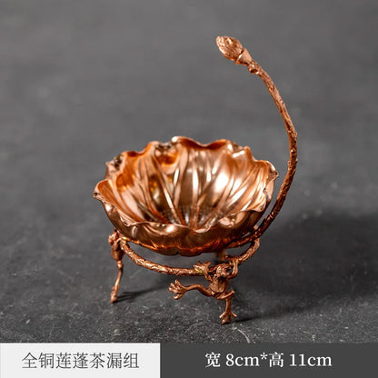 Three Times Red Copper Tea Funnel Tea Strainer Pitcher Set Tea Strainer Filter Screen Rack Pure Copper Frog Creative Saucer Te