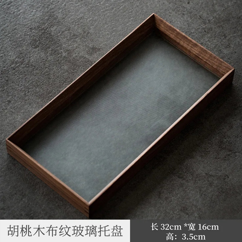 Three Times Retro Black Walnut Glass Embossed Mop Tray Bamboo Tea Tray Ancient Wooden Swing Plate Storage Tray Tea Ceremony Ut