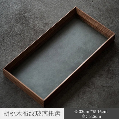 Three Times Retro Black Walnut Glass Embossed Mop Tray Bamboo Tea Tray Ancient Wooden Swing Plate Storage Tray Tea Ceremony Ut