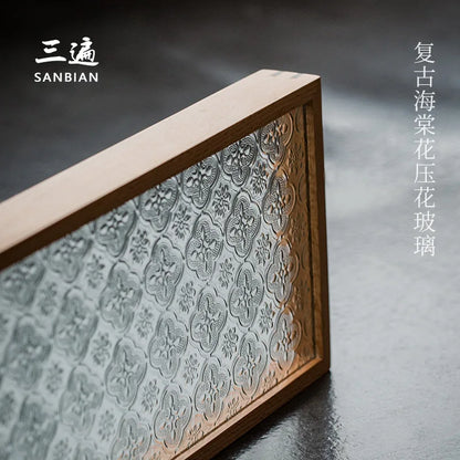 Three Times Retro Black Walnut Glass Embossed Mop Tray Bamboo Tea Tray Ancient Wooden Swing Plate Storage Tray Tea Ceremony Ut
