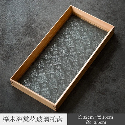 Three Times Retro Black Walnut Glass Embossed Mop Tray Bamboo Tea Tray Ancient Wooden Swing Plate Storage Tray Tea Ceremony Ut