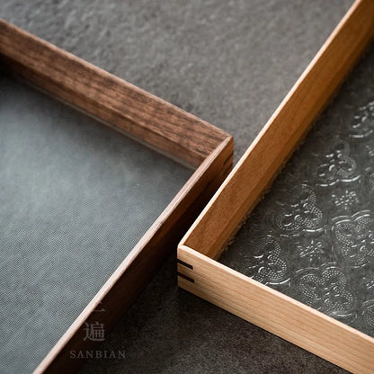 Three Times Retro Black Walnut Glass Embossed Mop Tray Bamboo Tea Tray Ancient Wooden Swing Plate Storage Tray Tea Ceremony Ut