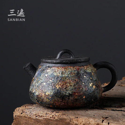 Three Times Rock Mine Ball Hole Teapot Taiwan Old Rock Clay Handmade Small Shipiao Teapot Kung Fu Tea Set Household Tea Maker