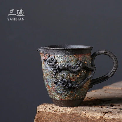 Three Times Rock Mine Pitcher Japanese Handmade Plum Blossom Tea Pot Tea Ceremony Kung Fu Tea Set Stoneware Fair Cup Tea Pitch