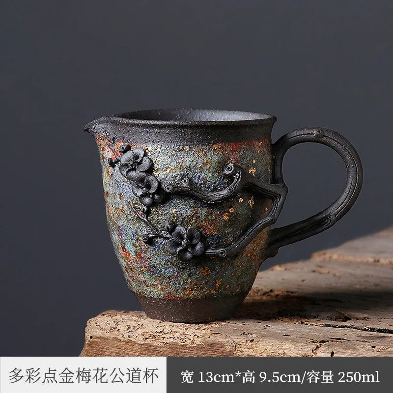 Three Times Rock Mine Pitcher Japanese Handmade Plum Blossom Tea Pot Tea Ceremony Kung Fu Tea Set Stoneware Fair Cup Tea Pitch